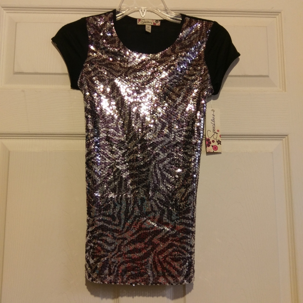 NWT Girls Speechless Sequined Tie Dress, Si